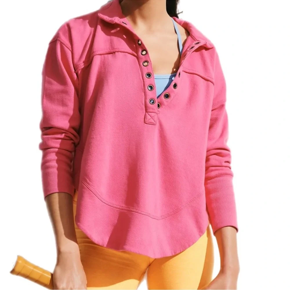 Anthropologie Pink Button-Detail Sweatshirt - Picture 4 of 9
